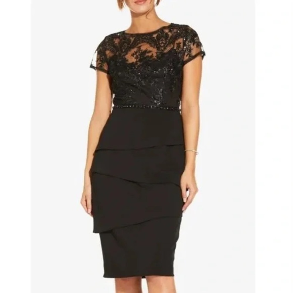 Adrianna Papell Sequin Lace Tiered Sheath Dress size 14W